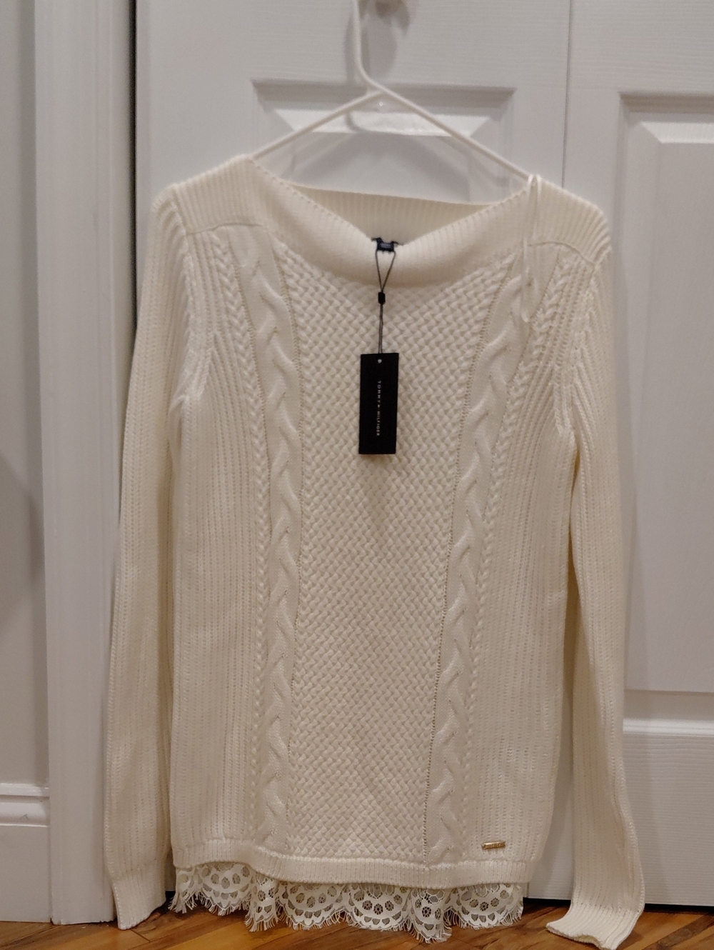 Cream Cable-Knit Lace-Hem Sweater - Tommy Hilfiger